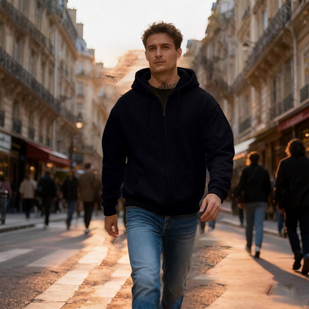 Men's Casual Sports Loose Full Zipper Hoodie Sweatshirt