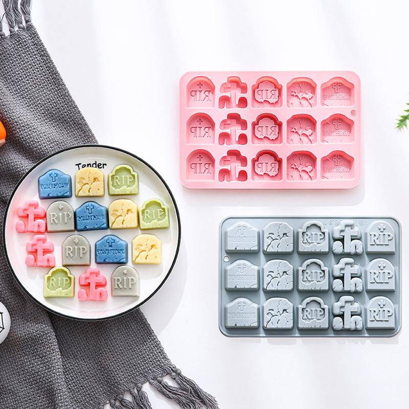 Хэллоуин Силиконовая форма Призраки Тыквы Летучие мыши Дома с привидениями Дизайн надгробных плит Форма для выпечки Шоколадные торты Мыло Форма для печенья