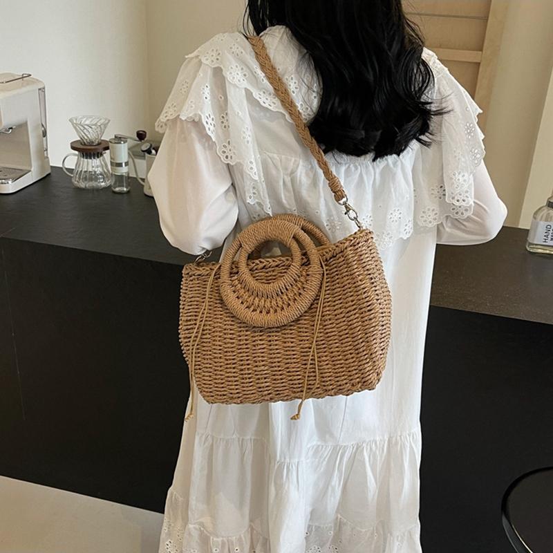 Соломенные сумки через плечо для женщин, летняя повседневная плетеная сумка через плечо, дорожная корзина, пляжная сумка, женский кошелек и сумки из ротанга