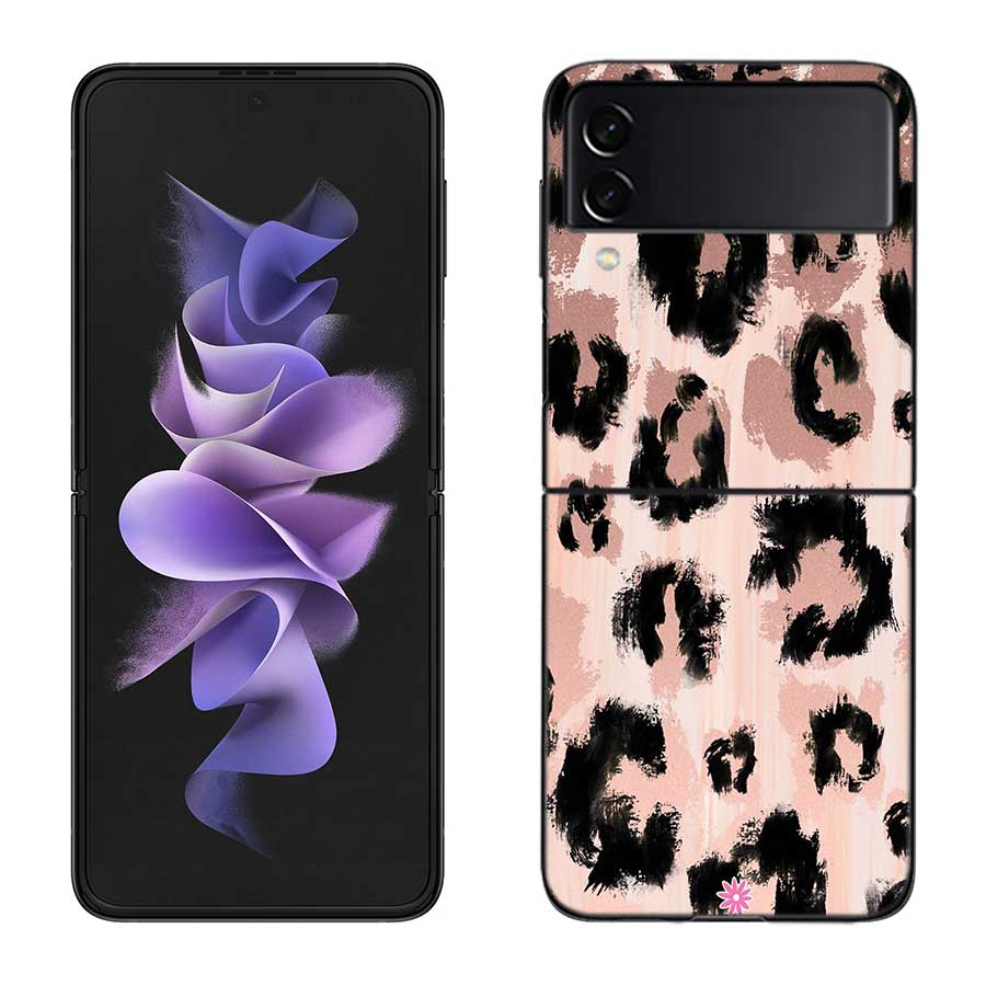 Розовый чехол с леопардовым принтом для Samsung Z Flip 6 5G Galaxy Z Flip 5 4 3 5G Черная жесткая крышка для мобильного телефона Роскошный ПК-корпус Coque