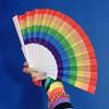 Set of 6 Rainbow Folding Hand Fans 7 Inch Large Colorful Dance Fans Ideal for Gay Pride Events and Parties
