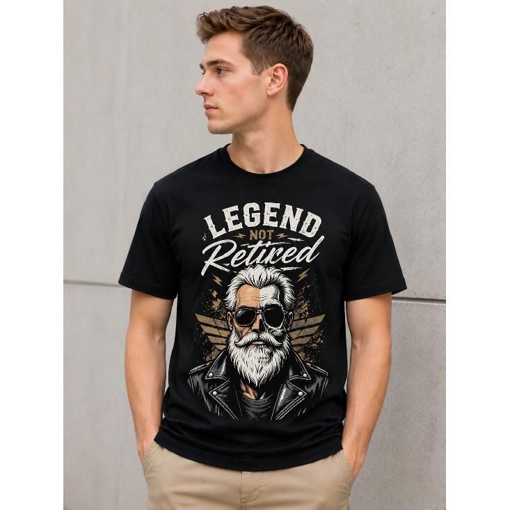 Men's Vintage Graphic Tee with Bearded Biker Print, Short Sleeve Crew Neck Cotton Shirt for Casual Daily Wear