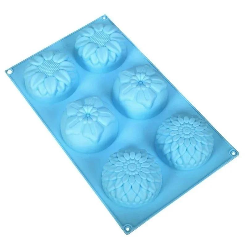 Silicone Cake Mold Handmade Soap Mold 6 Grids 3 Different Flowers Pastry Baking Utensils DIY Mold Random Colors