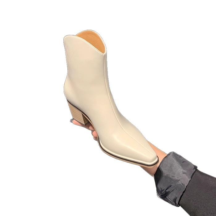 Версия из коровьей кожи~ Французские маленькие ботинки кожаные с острым носком V-образным вырезом короткие ковбойские ботинки женские на толстом каблуке высоком каблуке и ботильоны ботинки Мартин