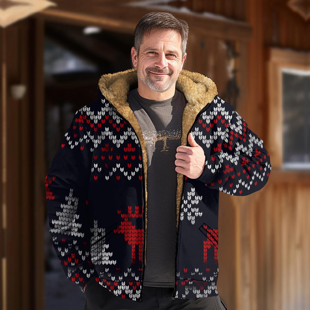 Мужская куртка с рождественским принтом, мужская весенняя повседневная куртка с капюшоном на молнии