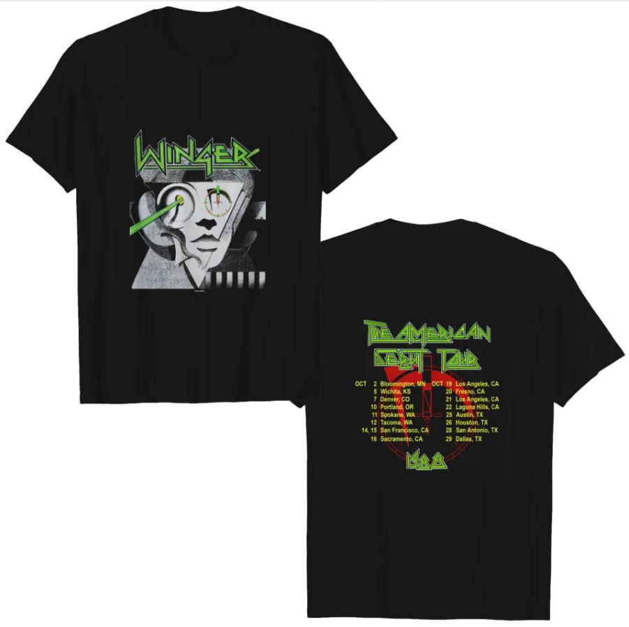Vintage Winger 1988 Concert T-Shirt Mens Womens Tees Top – Men's Black Heavyweight Rock Band Tee
