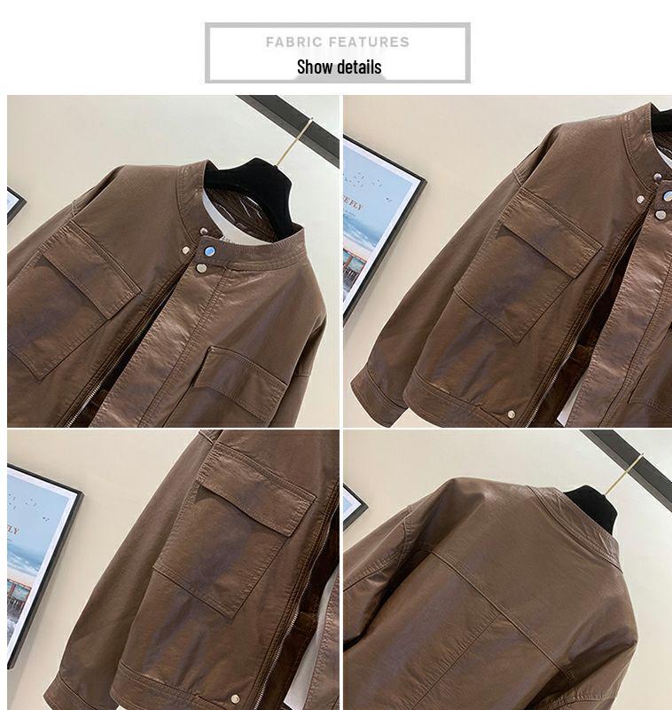Женская модная ретро байкерская кожаная куртка - Коллекция Осень 2025, Универсальный короткий ПУ дизайн