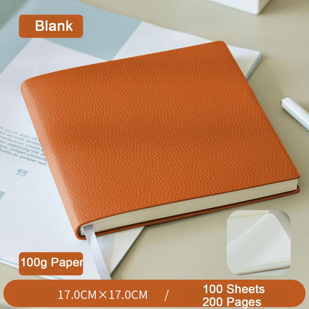 Thickened Leather Square Notebook, Handbook, Student Diary, Girl's Notepad, Travel Journal, Blank/grid Inner Pages, 100 Sheets 200 Pages