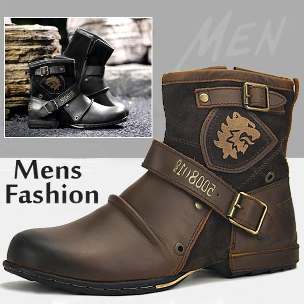 Fashion Men Outdoor Ankle Boots Vintage Booties Breathable Male Motorcycle Boots Fashion Shoes Big Size Leather Boots