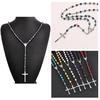 Fashion Crucifix Charm Rosary Beads Chain Jesus Virgin Mary Pendant Cross Necklace