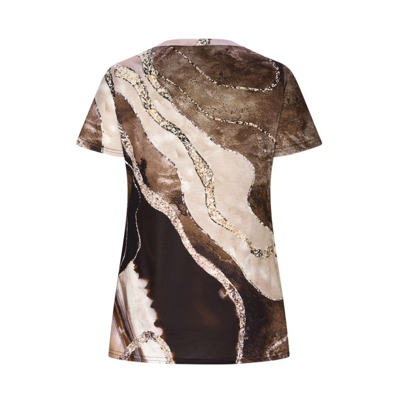 Женский летний топ, модный расписной принт, повседневный свитер с круглым вырезом и короткими рукавами, футболка