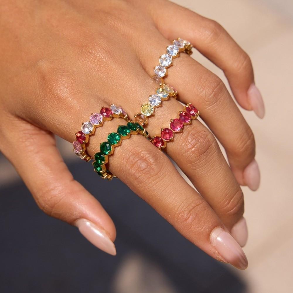 Purple Zircon Ring Rose Red Stackable Ring Fashion Stainless Steel Ring  Simple Design