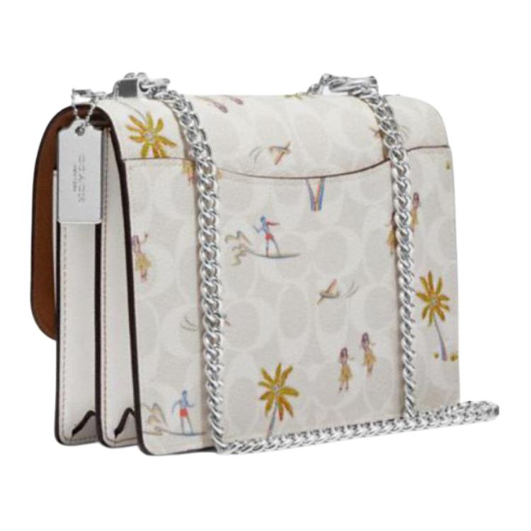 New COACH Klare Leather Envelope Bag, Crossbody Bag, Shoulder Bag Trumpets Women's Chalk & Glacier White Multicolor CJ602-SVRFI