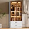Bathroom Cabinet, Medium, with Light Strip, 75 cm Wide, with 2 Large Drawers and 2 Doors, Glass Door