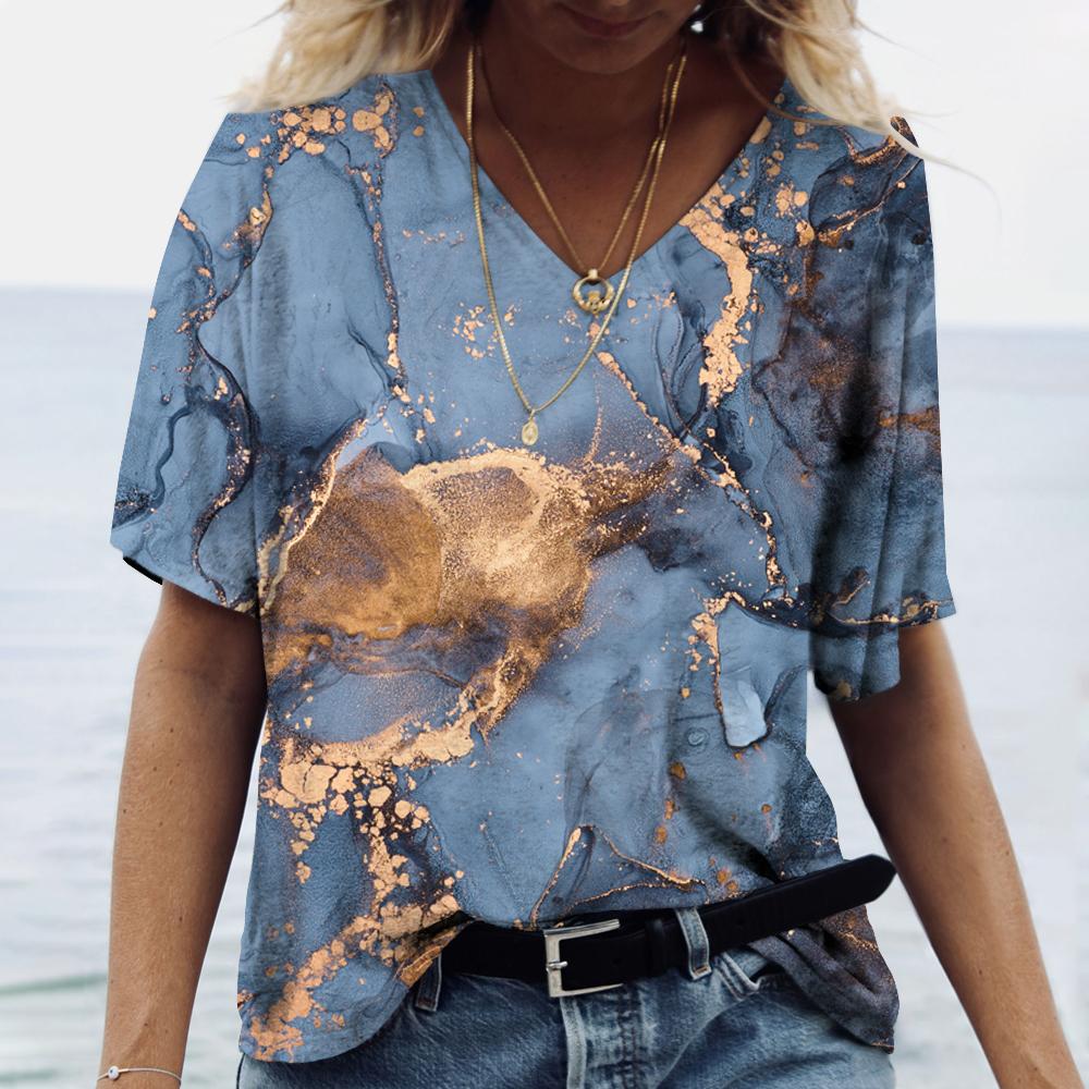 Летняя новая женская футболка с 3D-градиентным цветным принтом, модная, с коротким рукавом