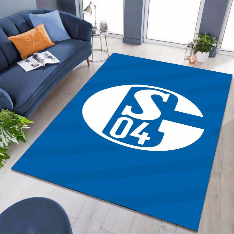 FC Schalke 04 Club Logo Area Rug, Non Slip Blue Floor Mat for Living Room Game Room Soccer Fan Home Decor