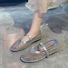 Women Sandals Mesh Breathable Rhinestone Fashion Versatile Sandals Women New Foreign Style Flat Soft Soled Mary Jane Shoes Women