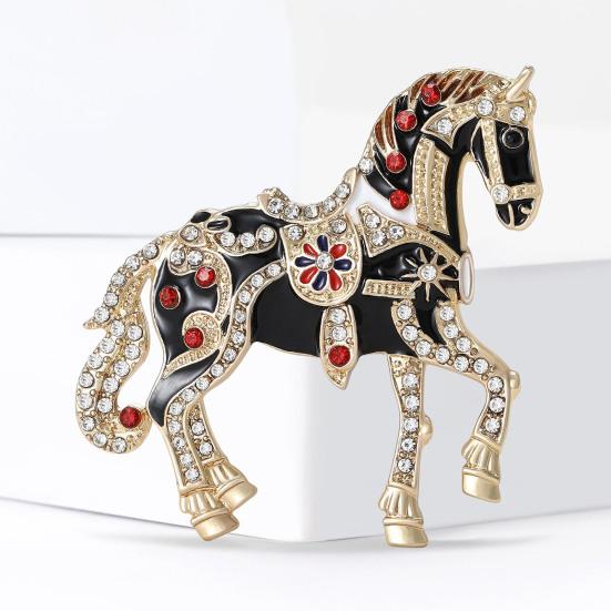 Alloy Multicolor Horse Brooch Rhinestone Inlaid Standing Horse Brooch Lapel Pin Zodiac Year Animal Brooch for Men Women Clothing Accessories