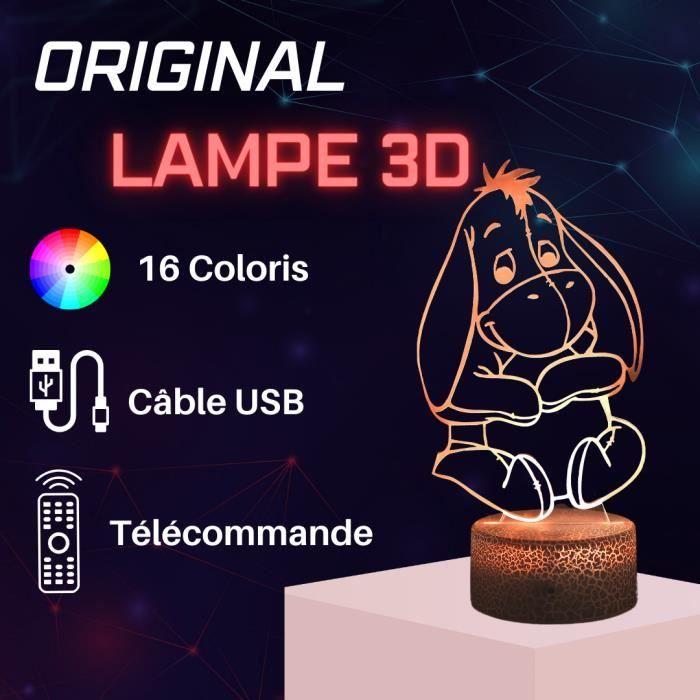 Lampe De Chevet 3D LED Bourriquet, Veilleuse Changement De Couleurs, Lampe Tactile Bureau Et Chambre Enfant, Idée Cadeau Noël