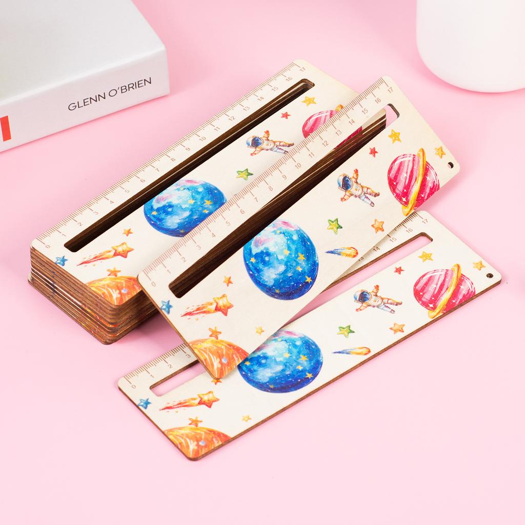 1 Piece Cute Cartoon Wood Straight Ruler Kawaii Tools Stationery Cartoon Drawing Christmas Gift Office School Measuring