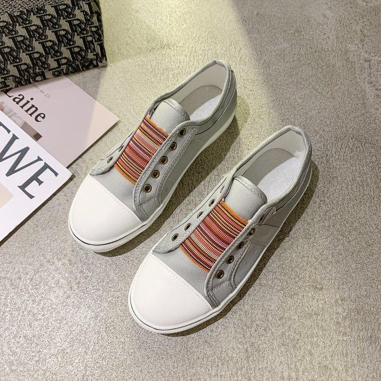 Женская обувь больших размеров wish2025 новая с круглым носком эластичная парусиновая обувь женская повседневная одинарная обувь на плоской подошве размер