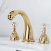 Gold Brass Bathroom Basin Faucet Deck Mounted Crystal Double Handle Three Hole Cold And Hot Mixed Water Sink Tap Bathtub Faucet