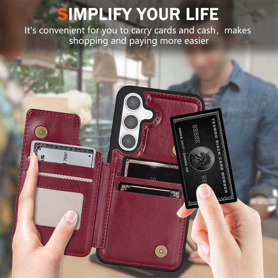 Кошелек однотонный кожаный чехол с магнитной двойной пряжкой и RFID-картой для Samsung Galaxy S24 Ultra S23 FE S22 Plus S21 S20