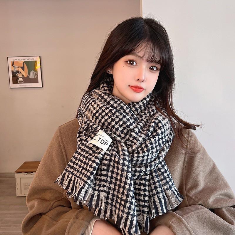 Plaid Knit Scarf Women Winter Warm Shawl Wrap Student Style Chic Ins Trendy Thick Neck Warmer