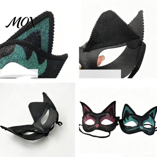 Half Face Masquerade Mask Cat Mask, Halloween Glitter Venetian Unique Covering Rhinestone Ear for Party Costume Cosplay Comfortable