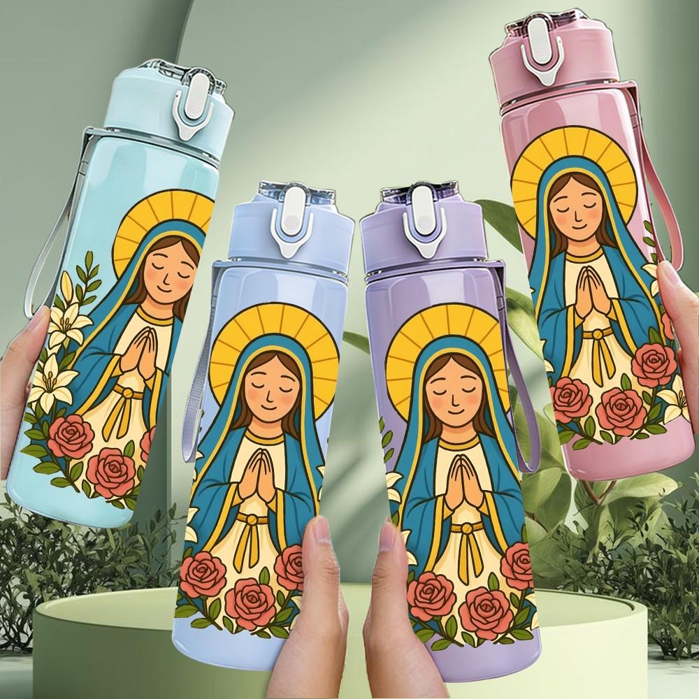 1PC Our Lady Of Guadalupe Religious Print 750ml Color Plastic Sports Water Bottle Leakproof Flip Straw Lid Suitable for Sports Office Home Use