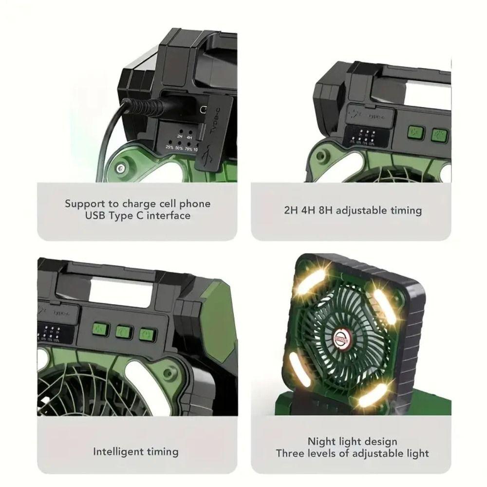 90° Folding Camping Fan with LED Light 5200mAh Portable Tent Fan Outdoor Solar Fan Picnic Trip