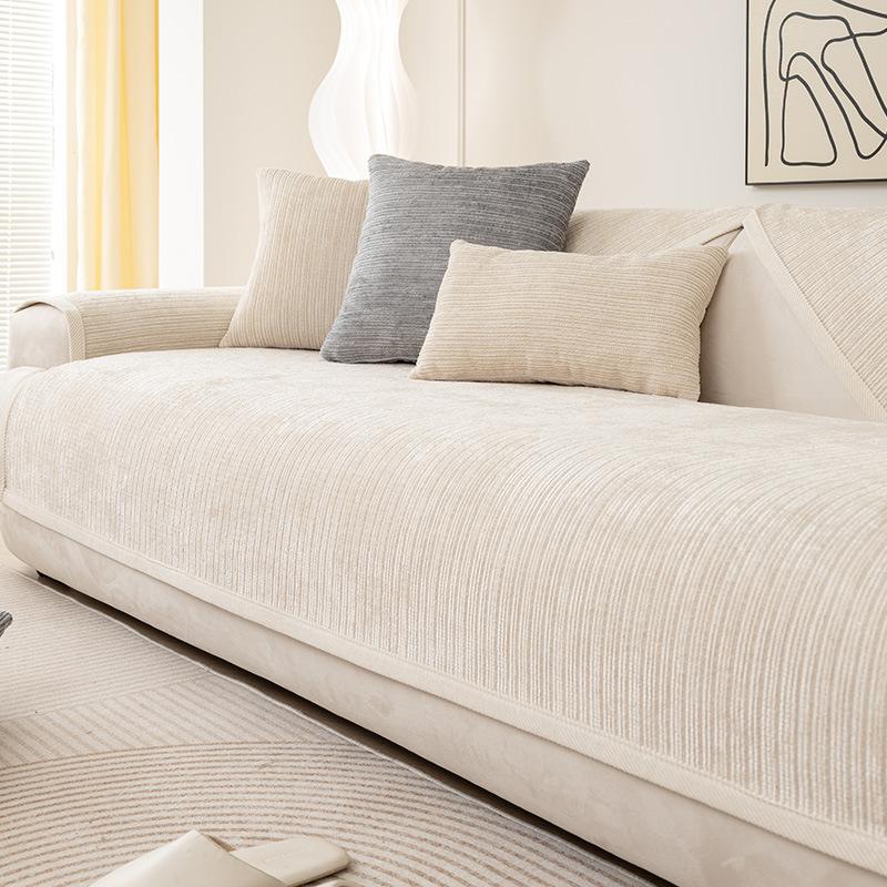 Simplicity Striped Chenille Anti-scratch Couch Cover Solid Color Four Seasons Universal Sofa Cover Living Room Non-slip Sofa Mat