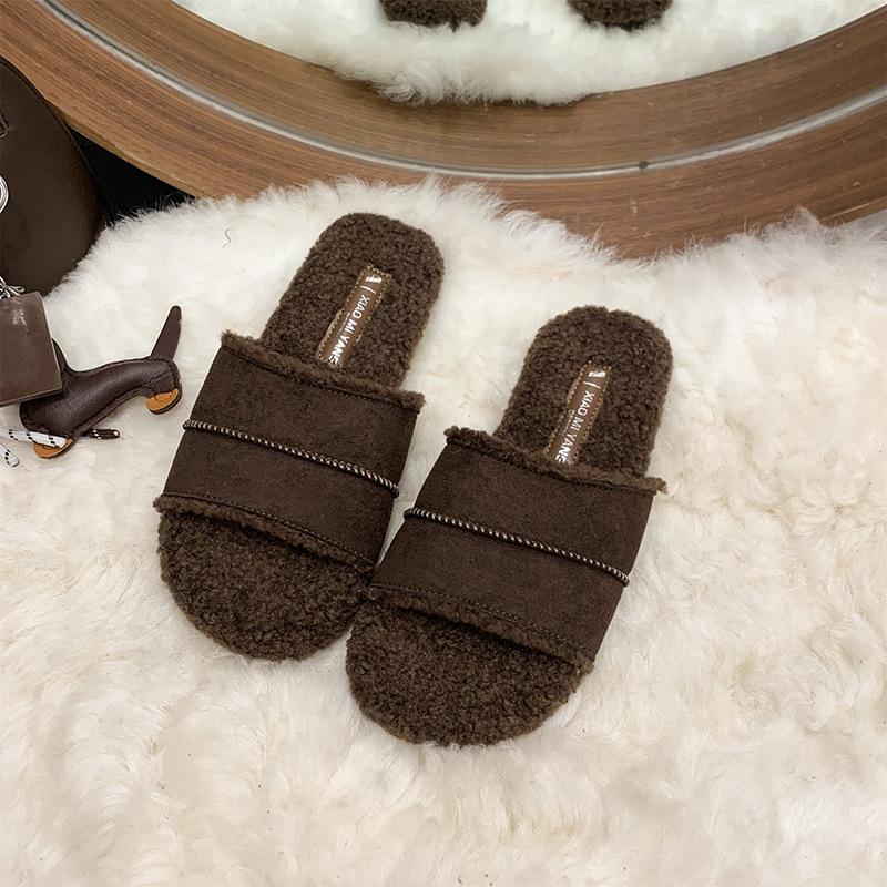 Интернет-знаменитость Мао Мао тапочки женская мода 2025 осень и зима новые ретро мягкая плоская подошва домашние ленивые однословные хлопковые мопы