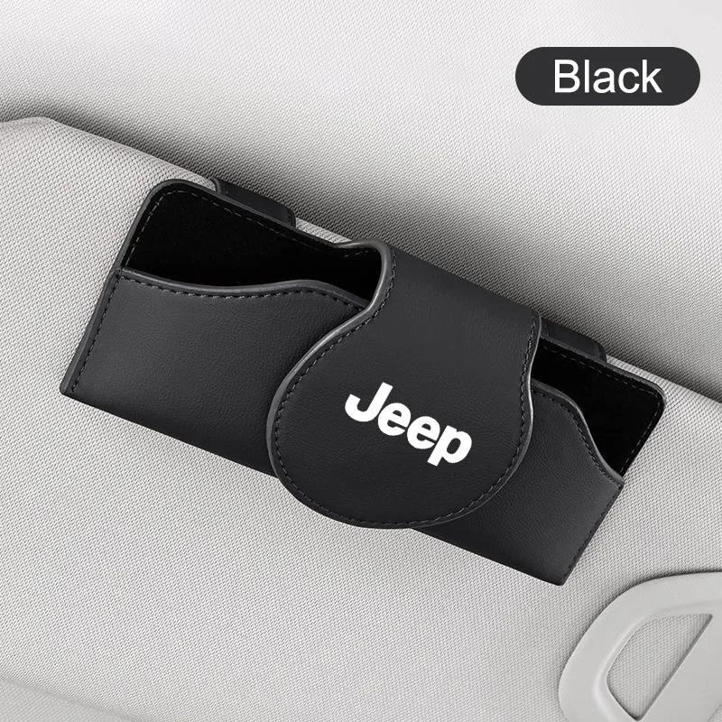 For Jeep Leather Car Glasses Case Sunglasses Storage Box Clip For Jeep Renegade Wrangler JL JK Gladiator Grand Cherokee Compa
