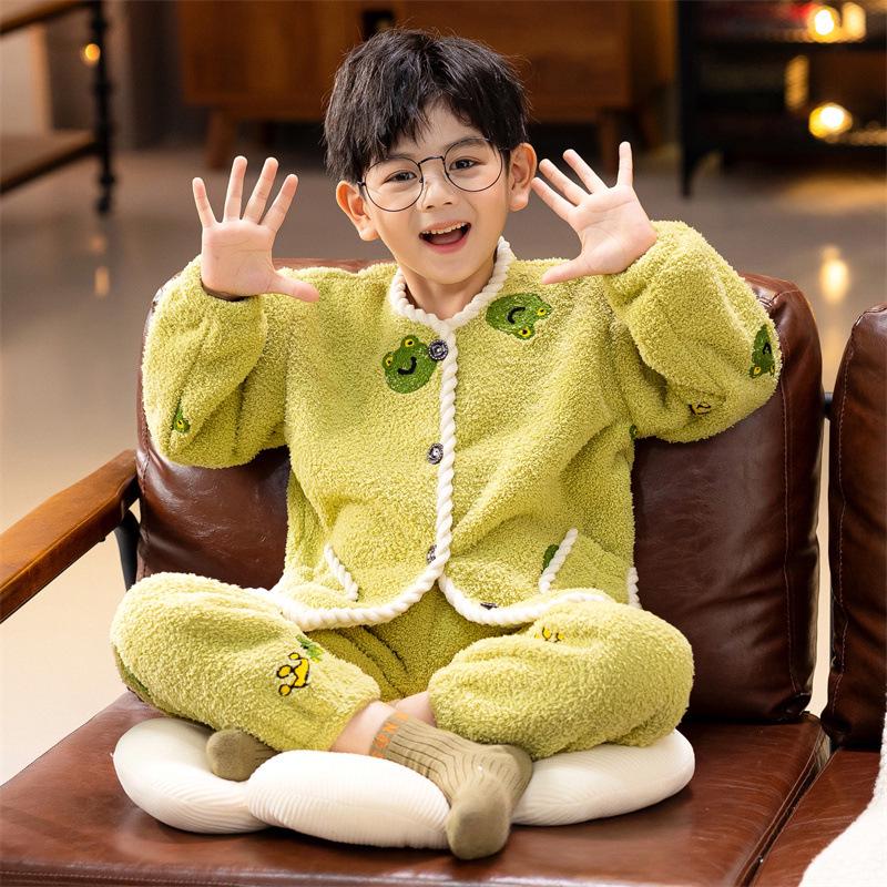 Мягкая фланелевая зимняя пижама для мальчиков - толстый теплый хлопковый детский кардиган для сна