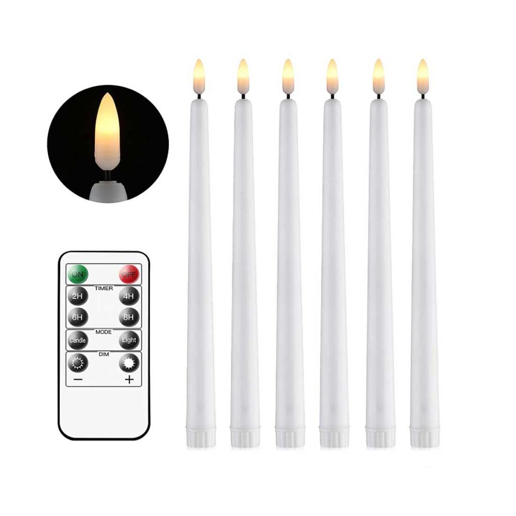 6 or 12 Pieces Room Decorative LED Candle Light Remote Control,Religious Fake Birthday LED Taper Candles Battery Operated