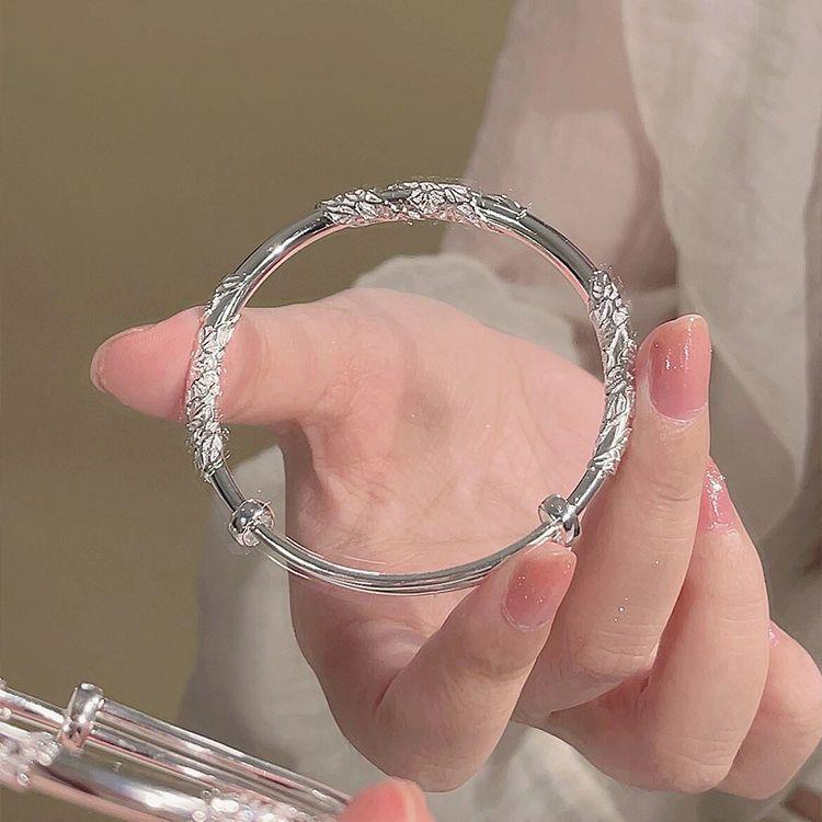 999.9 Pure Silver Bangle - Women's Sterling Silver Bracelet, Qixi Valentine's Day Gift for Wife or Girlfriend