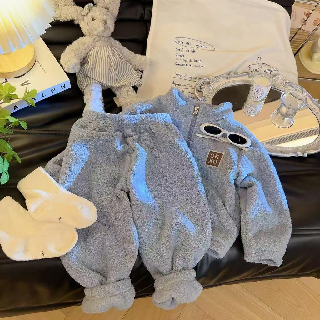 Комплекты Осень Зима Теплые Флисовые Костюмы Кардиган Брюки Наряды Мальчики Девочки Домашняя одежда
