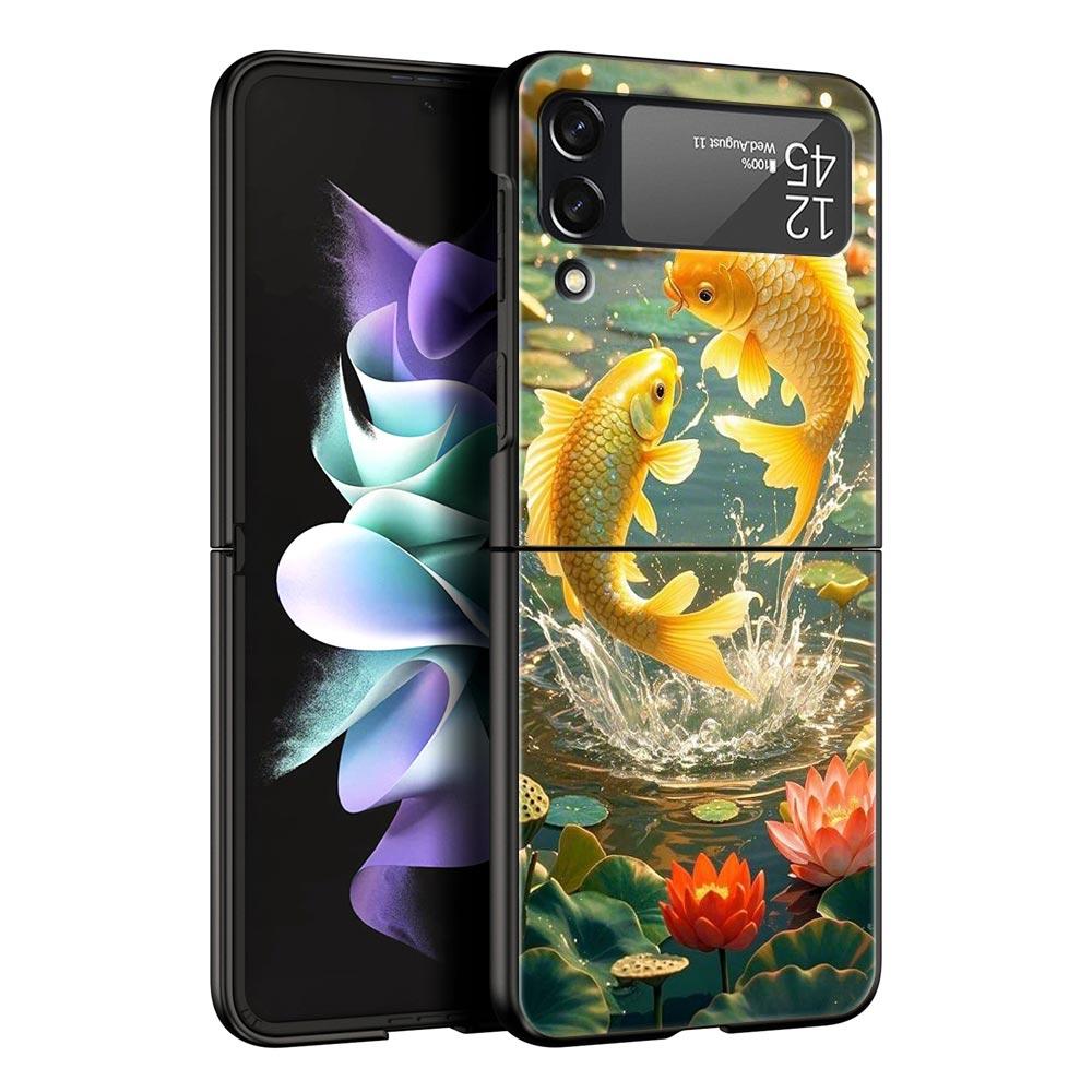 Жесткий чехол из поликарбоната с изображением золотой рыбки для Samsung Galaxy Z Flip 7 6 5 4 Черный чехол для Galaxy Z Flip 3 Складной корпус Fundas Сумка