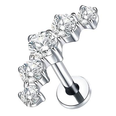 2 шт. Титановые серьги-кластеры с 5 цирконами, 16G, для пирсинга Дэйт, Хеликс, Трагус, Хрящ, Мочка уха, Лабрет с плоской задней частью, Ювелирные изделия