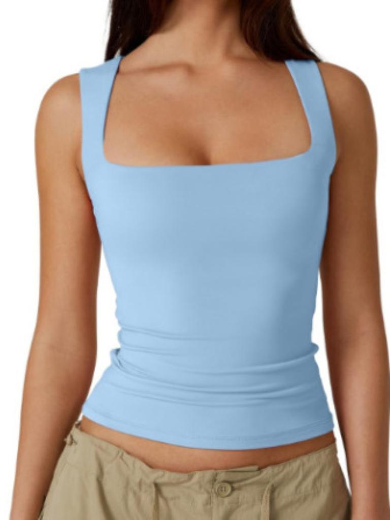 Майка с квадратным вырезом, ребристые бретели, укороченные топы, женские летние майки, однотонная майка, модная женская укороченная безрукавка, одежда 2000 года