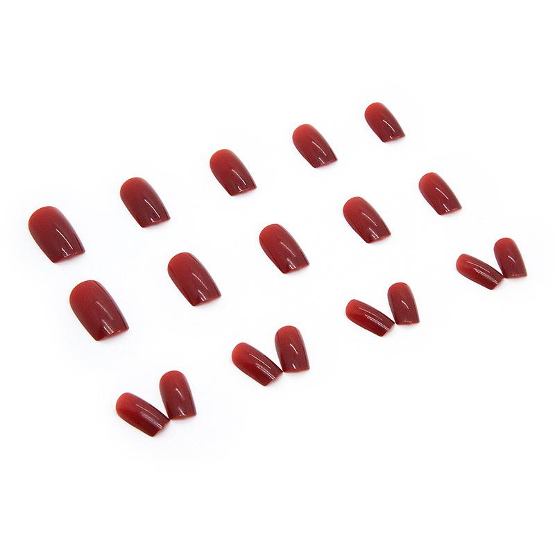 Medium and Long European Square Solid Color Burgundy Bright Oil Manicure Whitening Festive Atmosphere Fake Nails Wearing Nail Pads