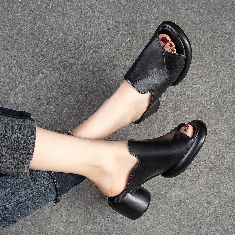 Женские тапочки с открытым носком, удобные женские сандалии на среднем каблуке, женская обувь