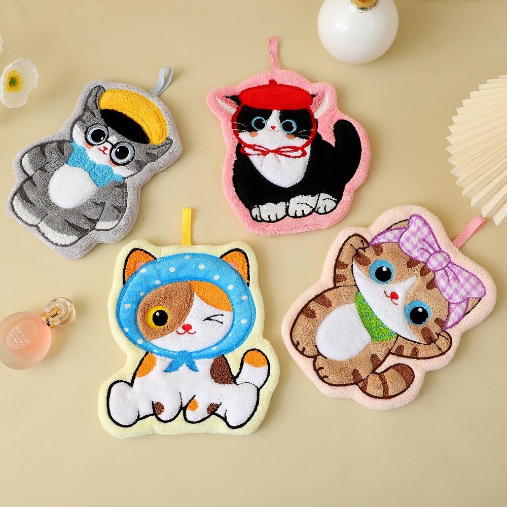Coral Fleece Kitchen Toilet Handkerchief Cute Cat Bathroom Kerchief High Quality Washcloth