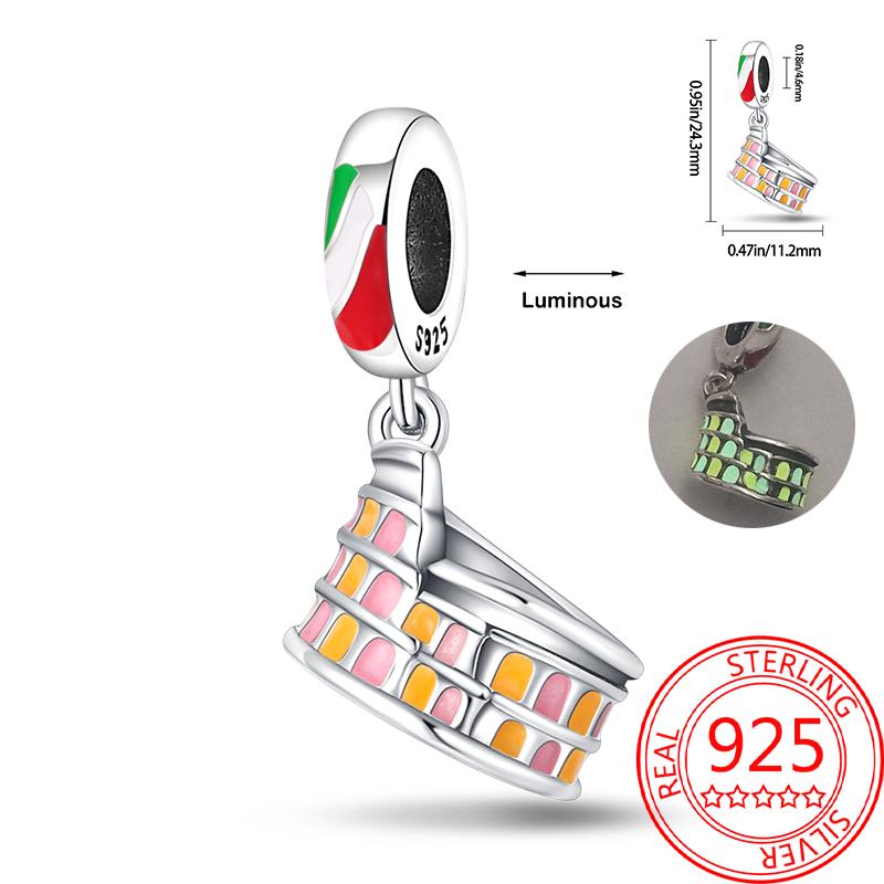 Creative 925 Silver Eiffel Tower Gold Heart Double Charm Fit DlY Bracelet Necklaces Women's Dating Jewelry Accessories