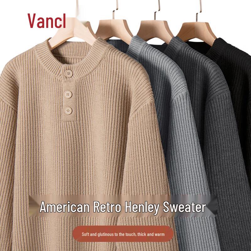 VANCL Men's American Retro Henley Neck Knitted Sweater