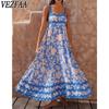 Women's Fashion Summer Spring Flower Pattern Print Sleeveless Suspenders High Waist Casual Dresses