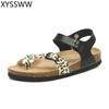 Fashion Cork Sandals New Women Summer Beach Gladiator Buckle Strap Sandals Shoes Flat Casual Women Beach Sandals