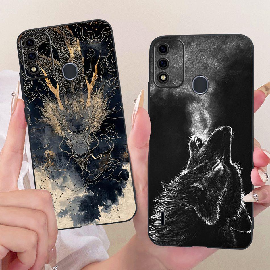 For ITEL A48 Cool Dragon Tiger Pattern Phone Case For Itel A48 Black Silicone Soft Cases