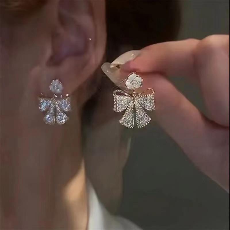 Изысканные серьги-гвоздики в виде цветка с бантом: Стерлинговое серебро 925 пробы, Французский дизайн в стиле легкой роскоши